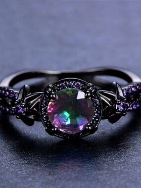 Unique Fashionable Elegant Black Alloy Inlaid Halloween Decorative Ring Size 7